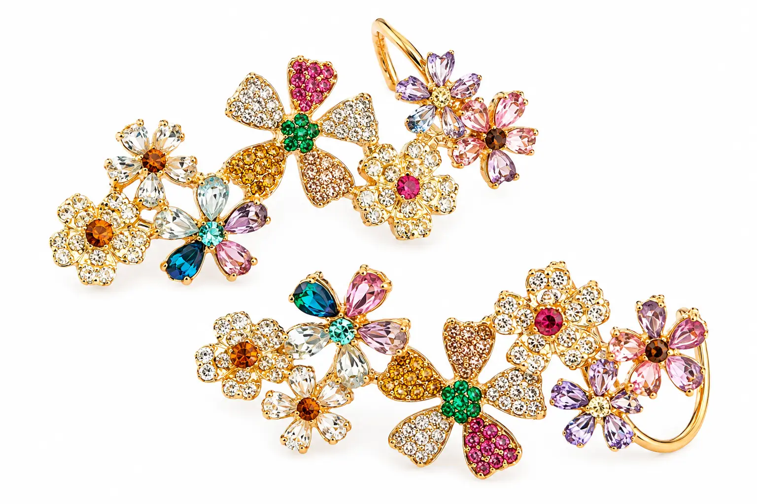 "Aria Multicolor Crystal Floral Ear Cuffs"