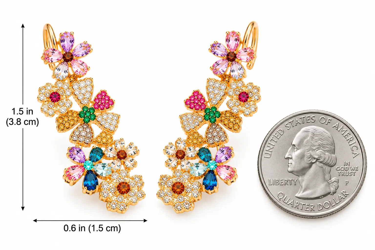 "Aria Multicolor Crystal Floral Ear Cuffs" - Image 7