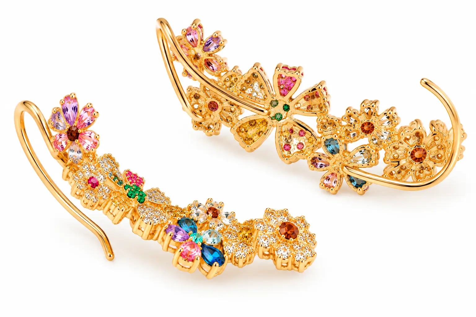 "Aria Multicolor Crystal Floral Ear Cuffs" - Image 6