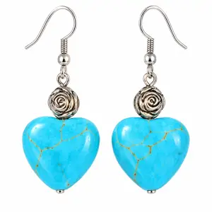Turquoise Heart Dangle Earrings with Gold Hooks