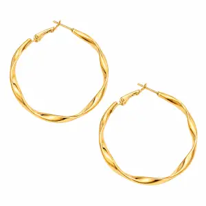 Revital & Renew Textured Gold Hoop Earrings - Medium Faceted Design