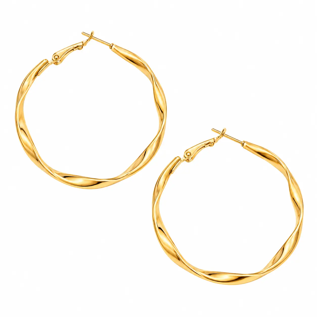 Revital & Renew Textured Gold Hoop Earrings - Medium Faceted Design