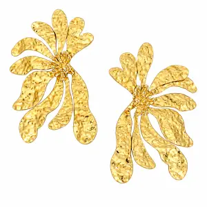 Gold Flower Statement Earrings with Hammered Textured Petals