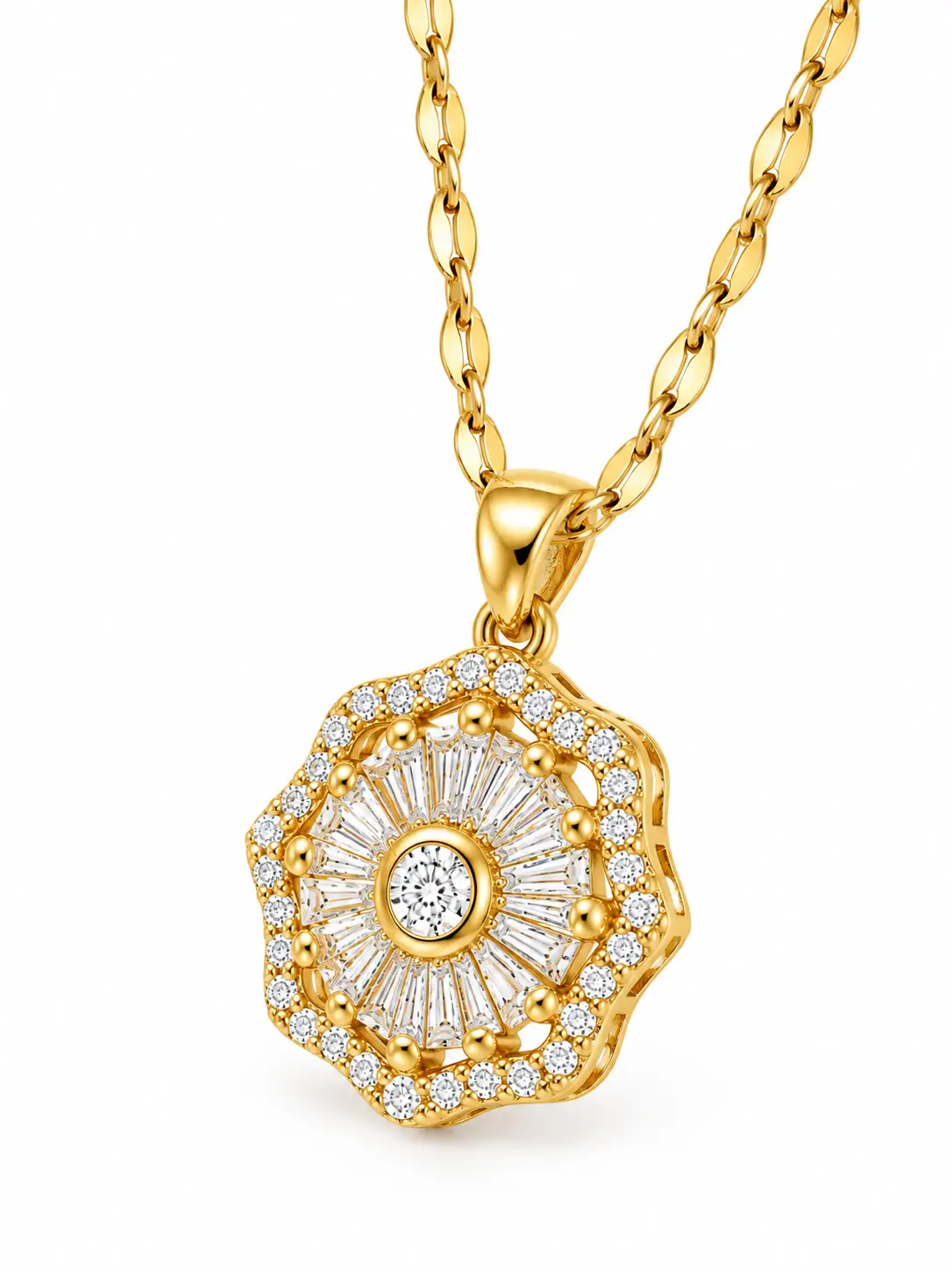 Revital & Renew 14K Gold Plated Halo Crystal Pendant Necklace - Image 2