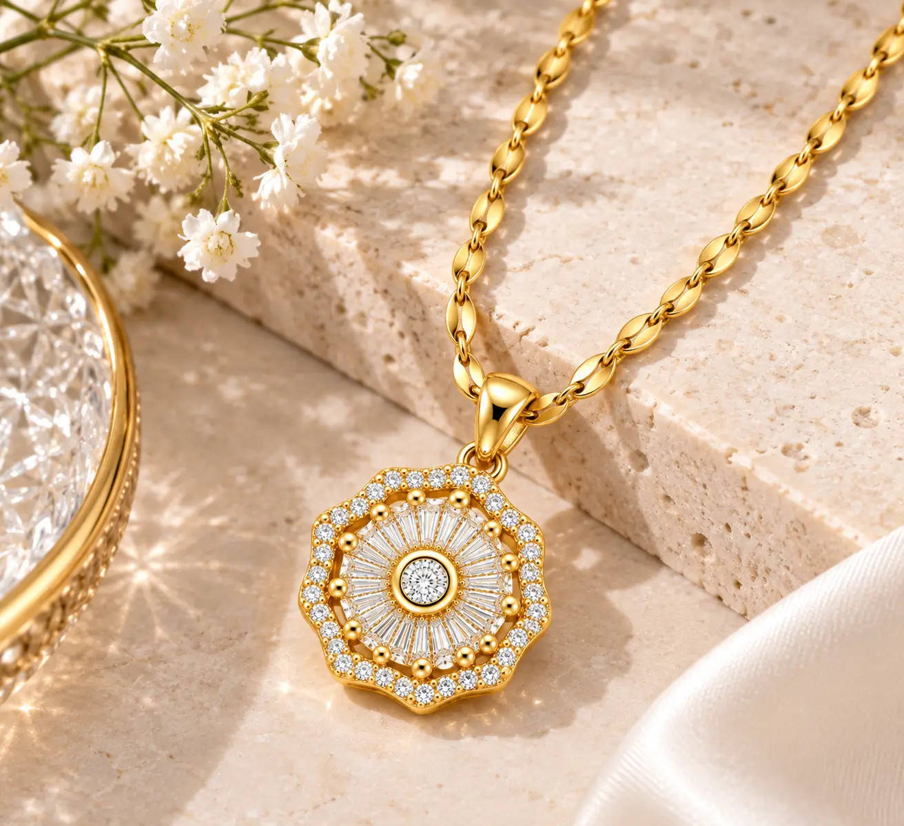 Revital & Renew 14K Gold Plated Halo Crystal Pendant Necklace - Image 10