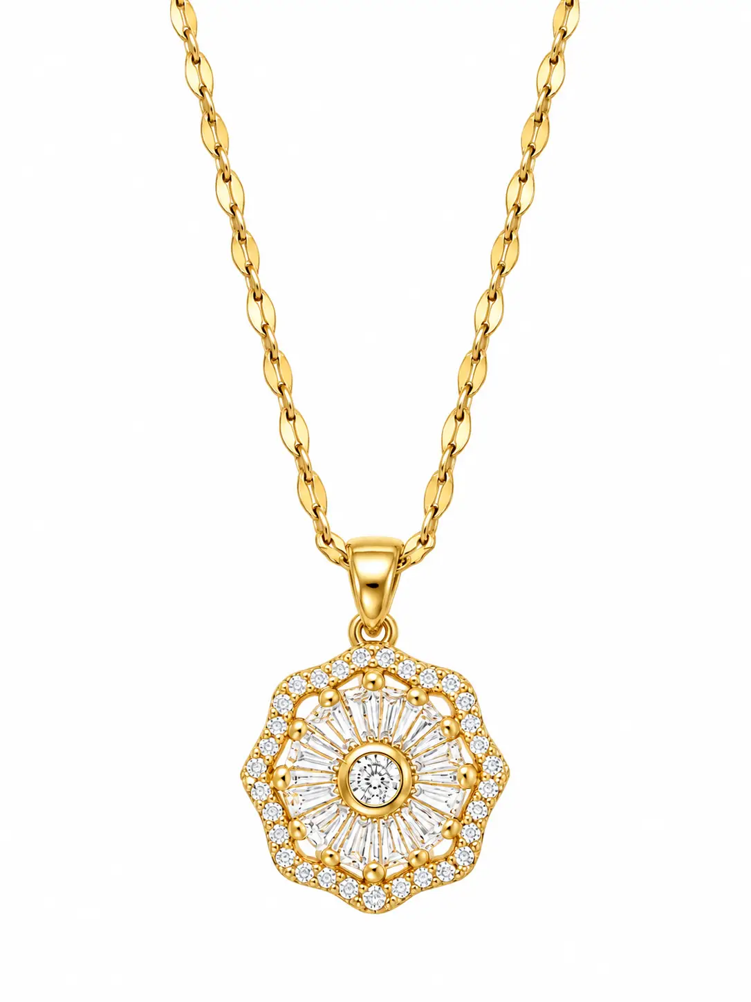 Revital & Renew 14K Gold Plated Halo Crystal Pendant Necklace
