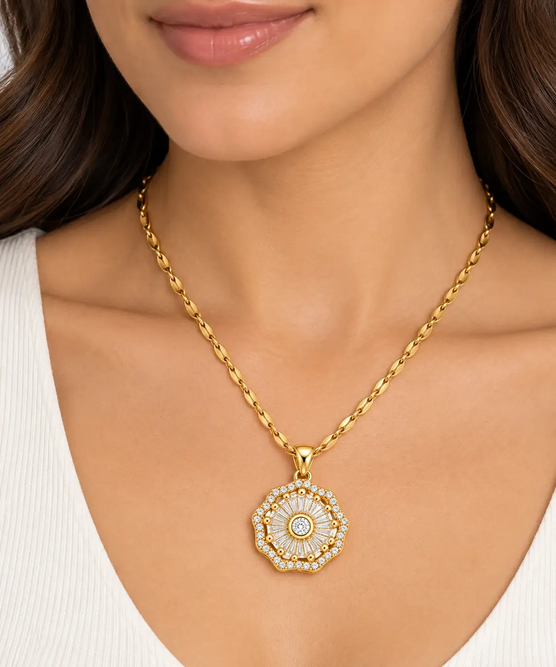 Revital & Renew 14K Gold Plated Halo Crystal Pendant Necklace - Image 8