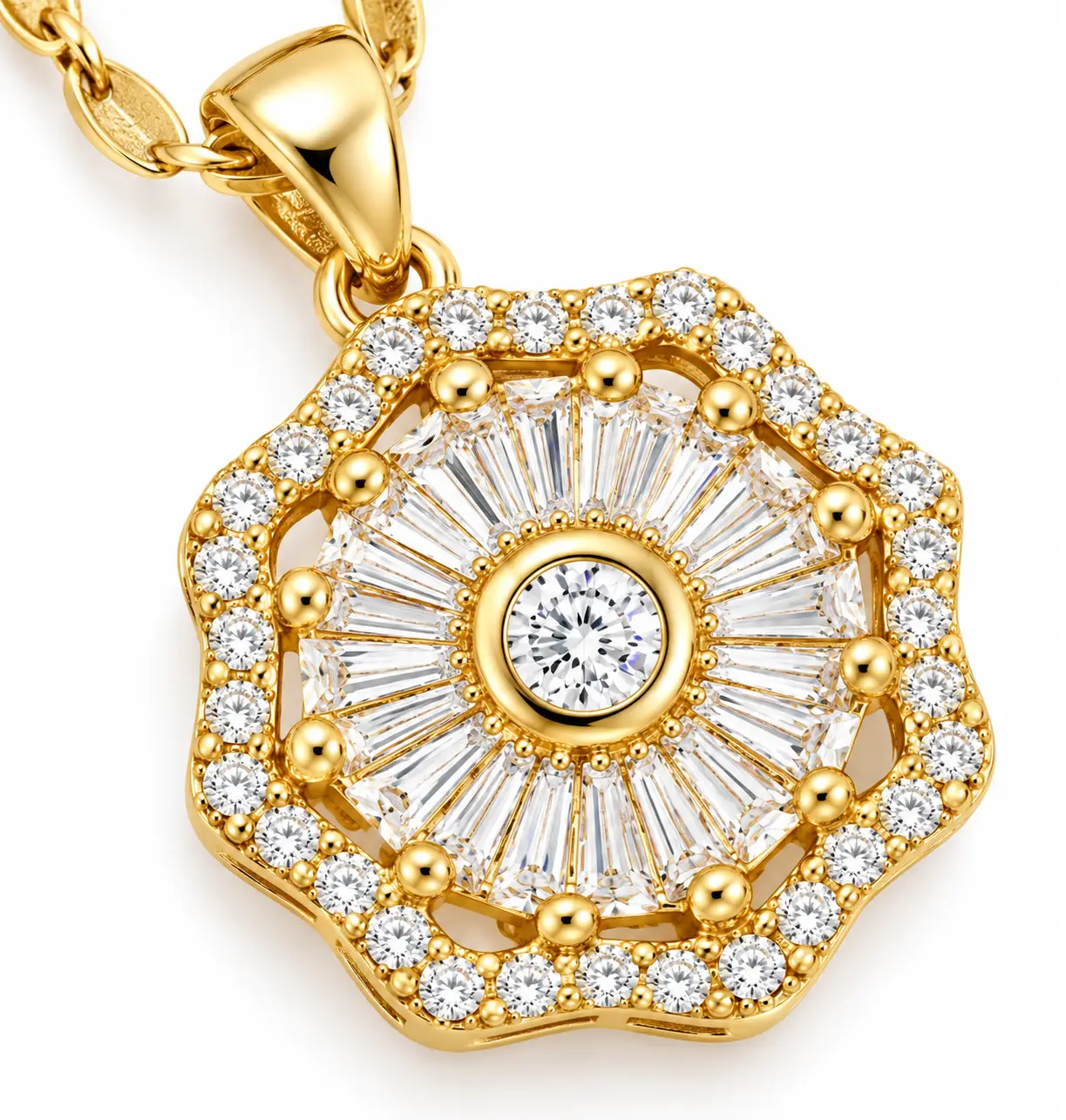 Revital & Renew 14K Gold Plated Halo Crystal Pendant Necklace - Image 4