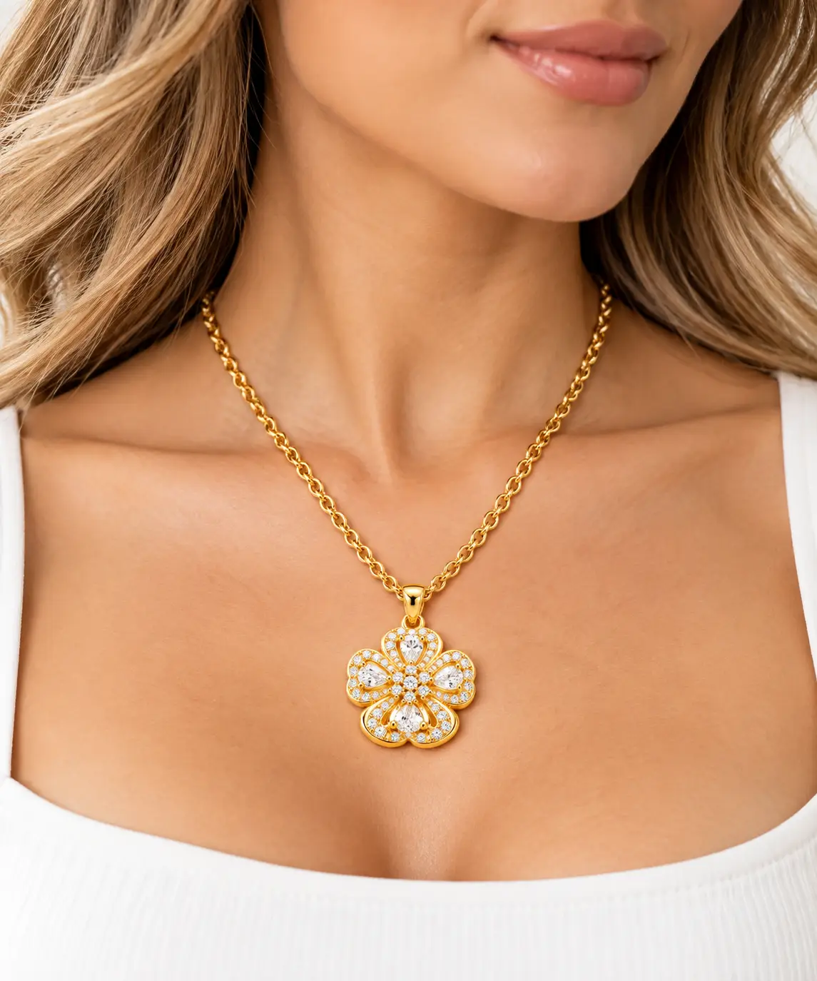 Revital & Renew Gold Crystal Four Leaf Clover Pendant Necklace - Image 12