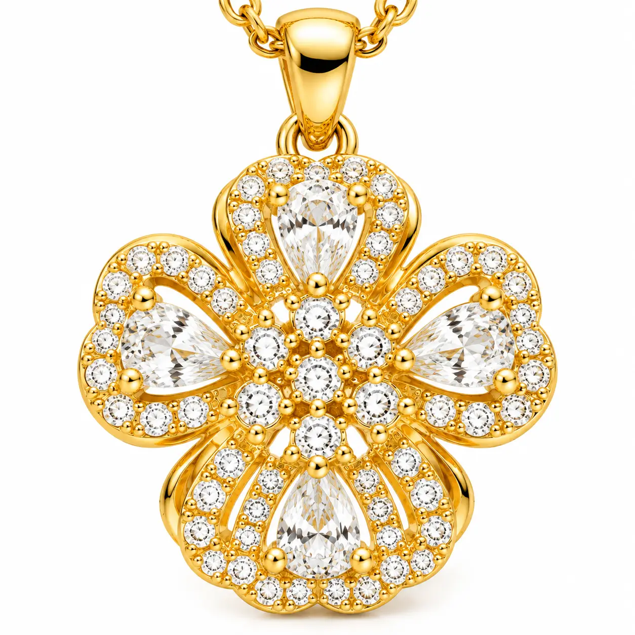 Revital & Renew Gold Crystal Four Leaf Clover Pendant Necklace - Image 4
