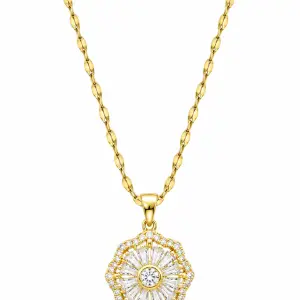 Revital & Renew Gold Sunflower Pendant Necklace with Crystal Accents