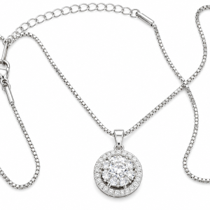 Revital & Renew Sterling Silver Round Cubic Zirconia Halo Pendant Necklace