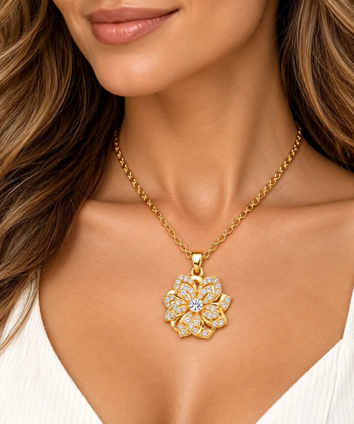 Revital & Renew Sparkling Cubic Zirconia Flower Pendant Necklace - Image 11
