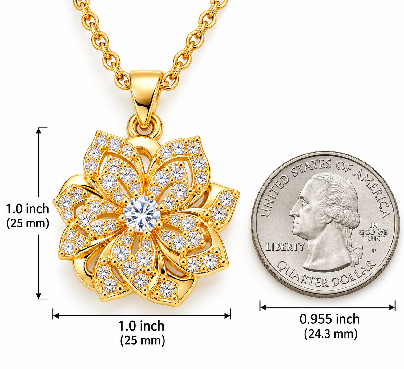 Revital & Renew Sparkling Cubic Zirconia Flower Pendant Necklace - Image 10