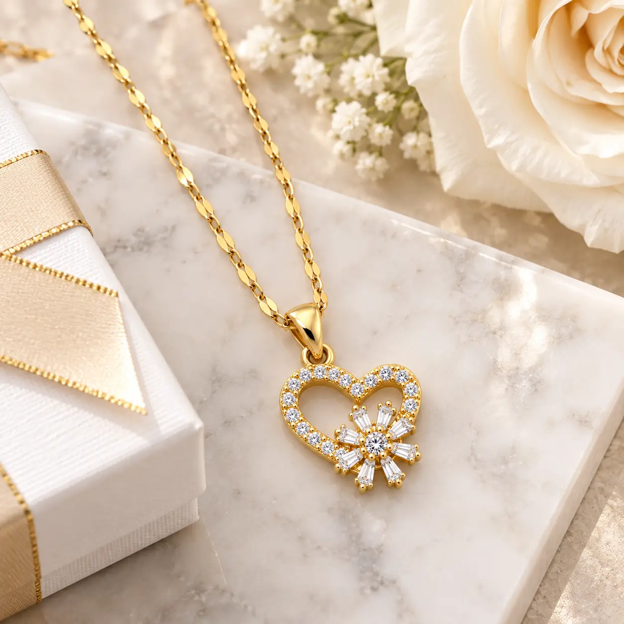 Revital & Renew Gold Pavé Heart and Sun Pendant Necklace - Image 9