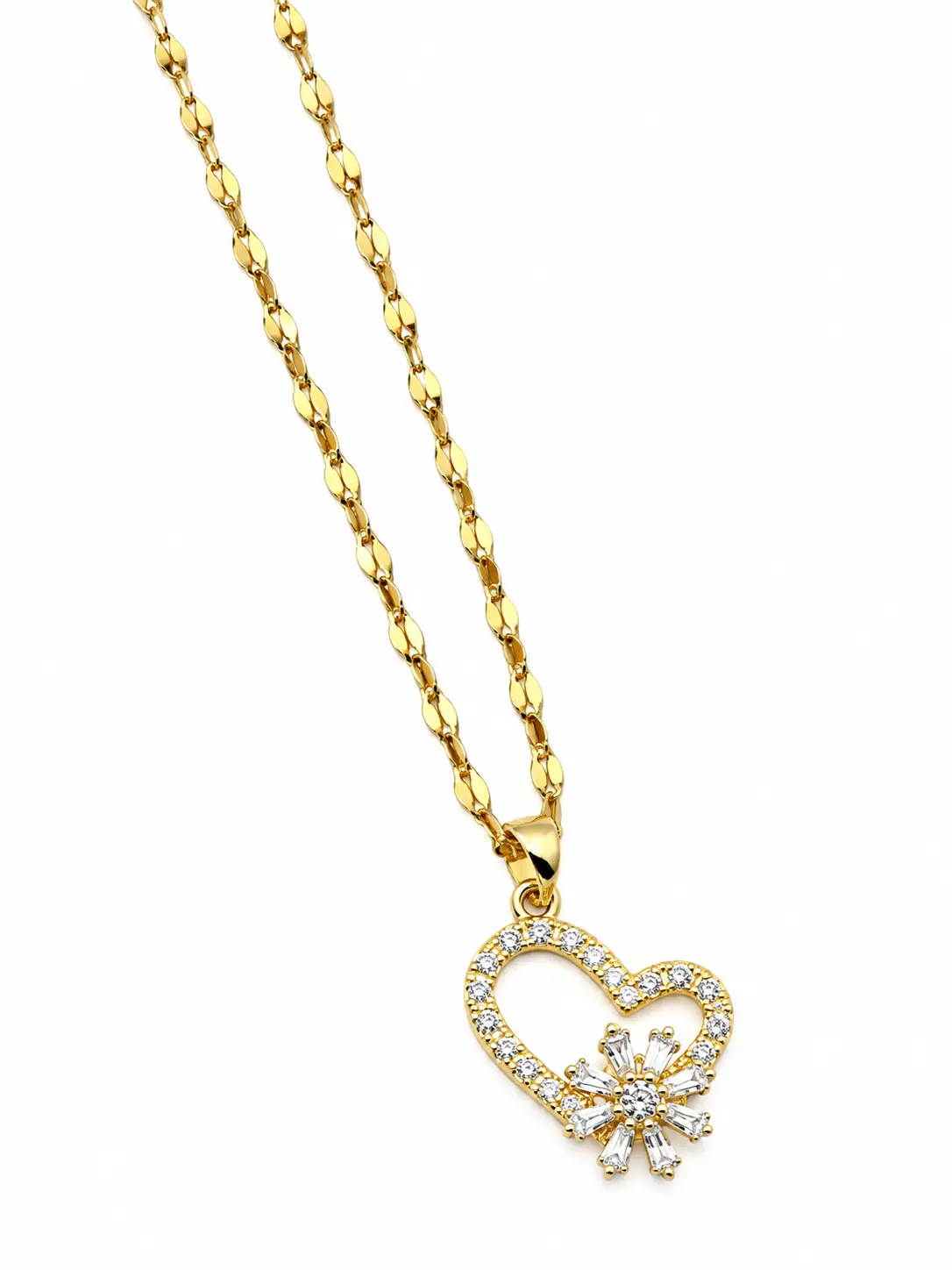 Revital & Renew Gold Pavé Heart and Sun Pendant Necklace