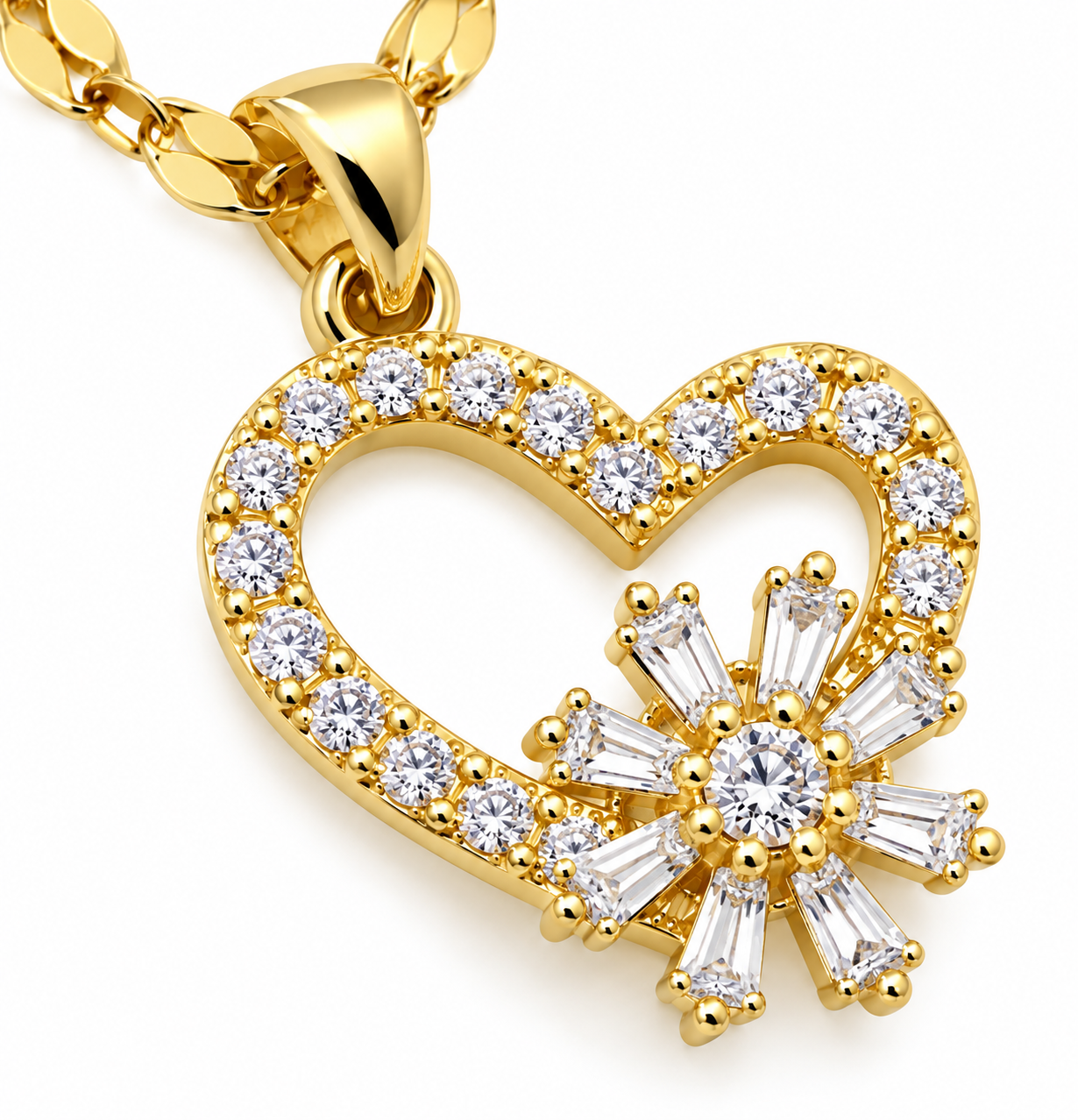 Revital & Renew Gold Pavé Heart and Sun Pendant Necklace - Image 4