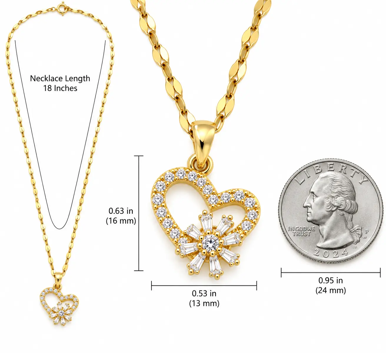 Revital & Renew Gold Pavé Heart and Sun Pendant Necklace - Image 7