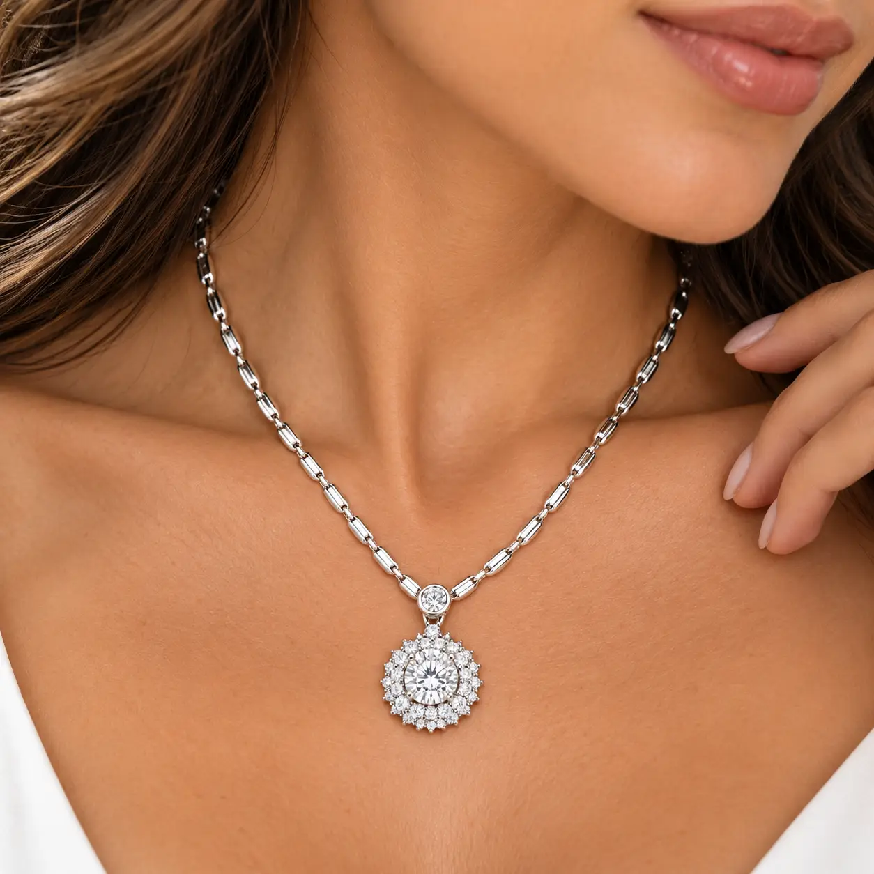 Revital & Renew Sunburst Halo Cluster Pendant Necklace - Image 9