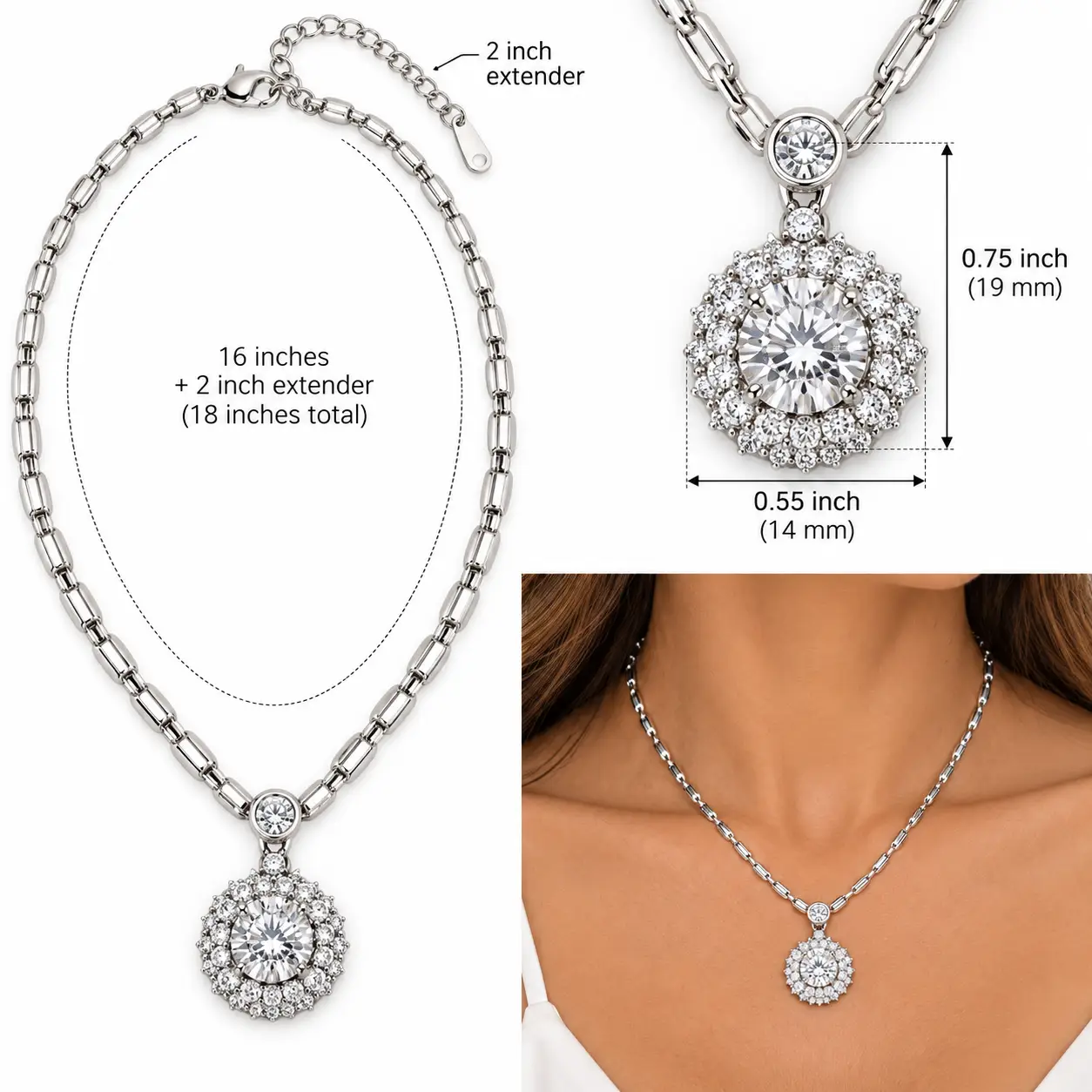 Revital & Renew Sunburst Halo Cluster Pendant Necklace - Image 10