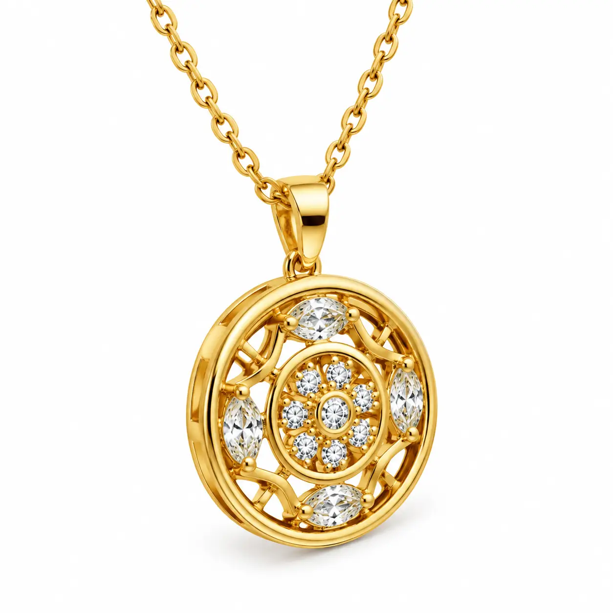 Revital & Renew Gold Mandala Filigree Pendant Necklace with Clear Crystals - Image 2