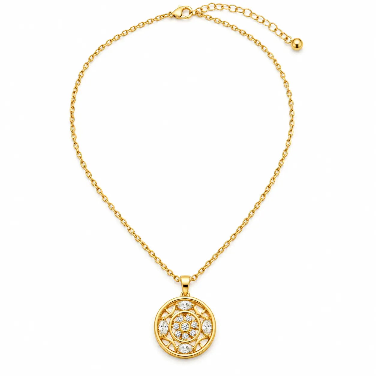 Revital & Renew Gold Mandala Filigree Pendant Necklace with Clear Crystals - Image 3