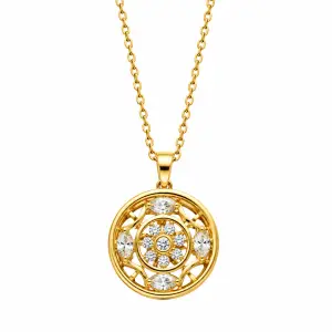 Revital & Renew Gold Mandala Filigree Pendant Necklace with Clear Crystals
