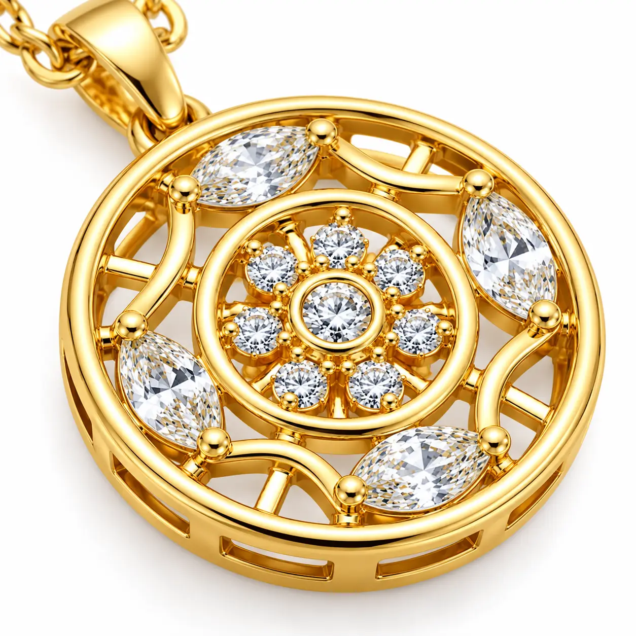 Revital & Renew Gold Mandala Filigree Pendant Necklace with Clear Crystals - Image 6