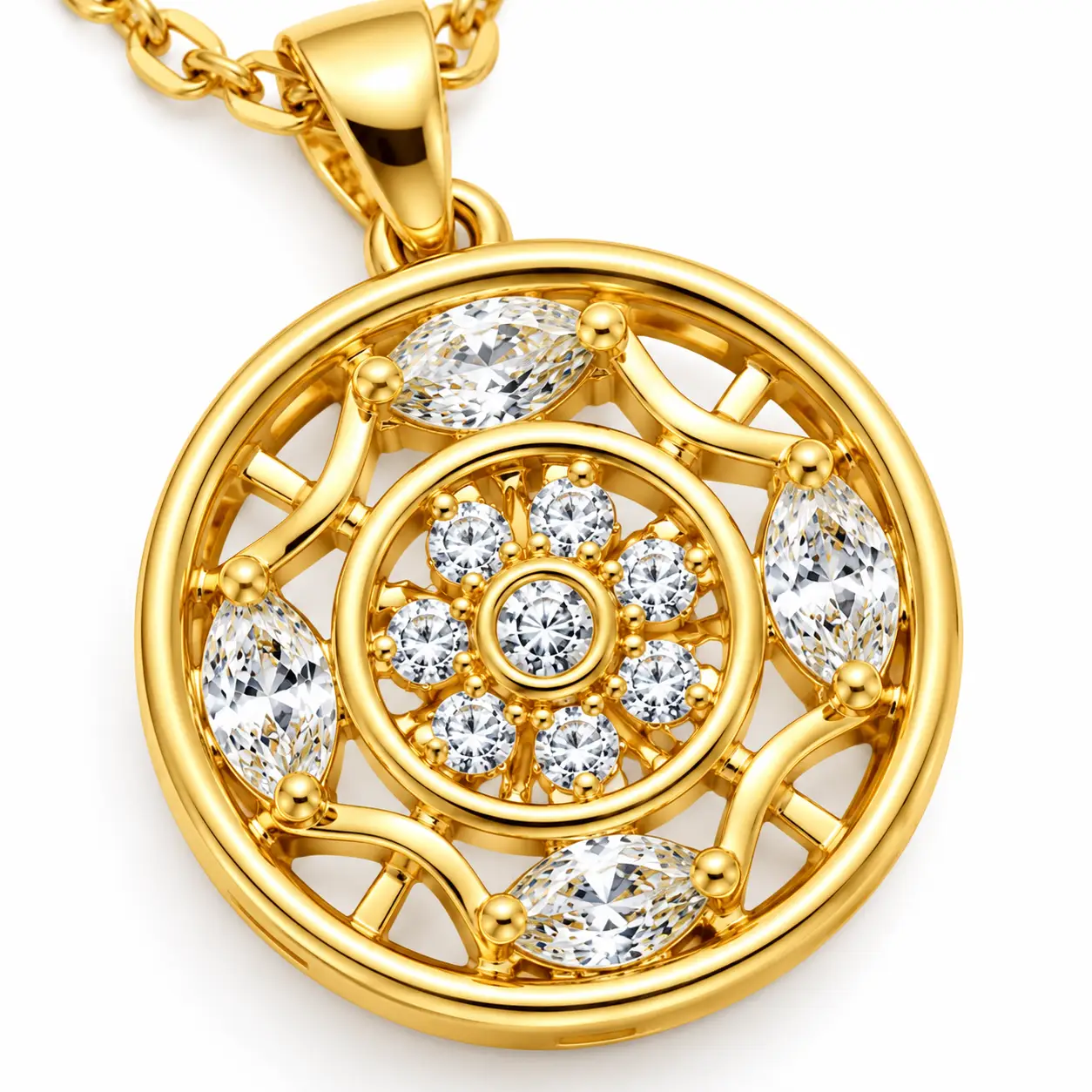 Revital & Renew Gold Mandala Filigree Pendant Necklace with Clear Crystals - Image 4