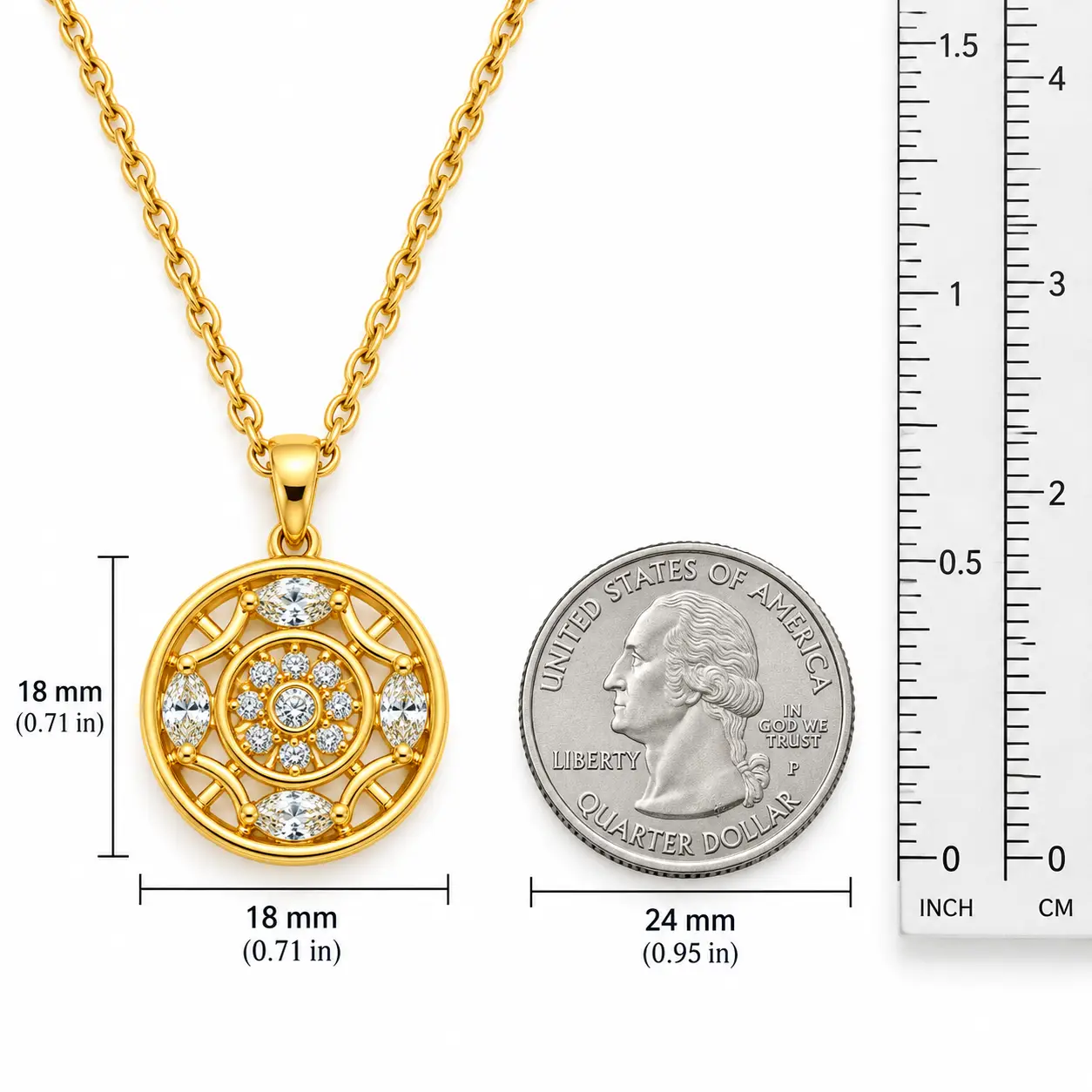 Revital & Renew Gold Mandala Filigree Pendant Necklace with Clear Crystals - Image 9