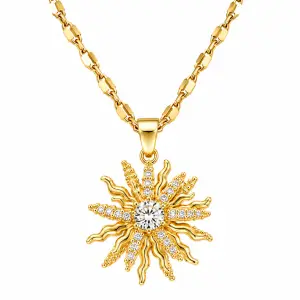 Revital & Renew Gold Sunburst Pendant Necklace with Cubic Zirconia