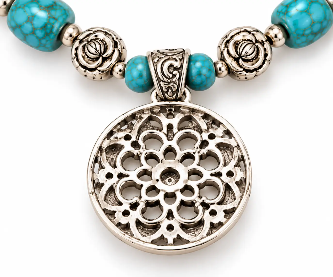 Revital & Renew Bohemian Turquoise & Antique Silver Filigree Pendant Necklace - Image 12