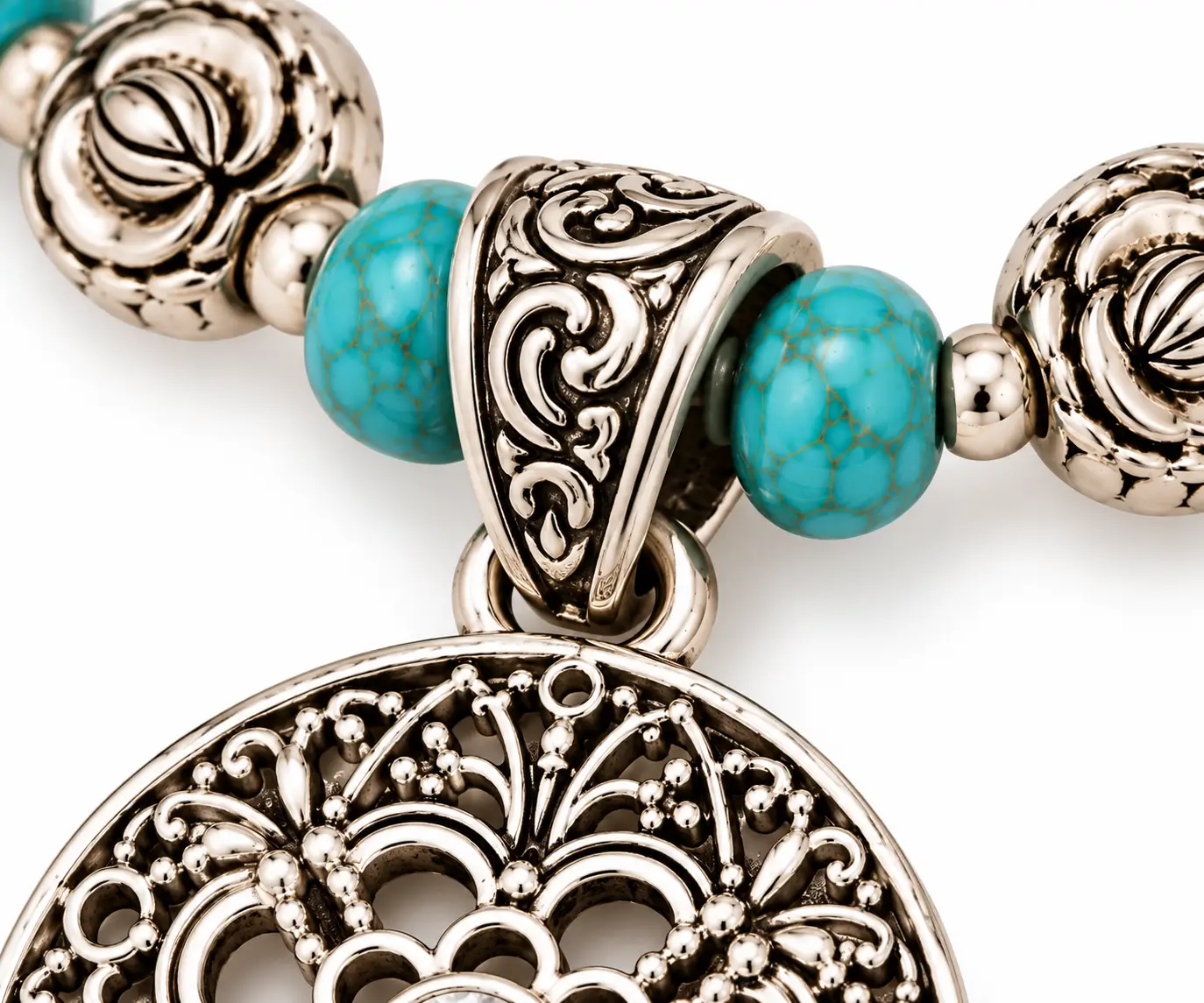Revital & Renew Bohemian Turquoise & Antique Silver Filigree Pendant Necklace - Image 13