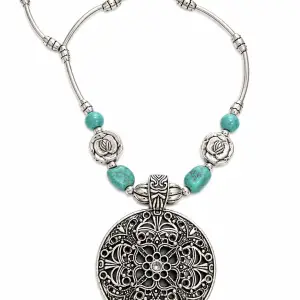 Revital & Renew Bohemian Turquoise & Antique Silver Filigree Pendant Necklace