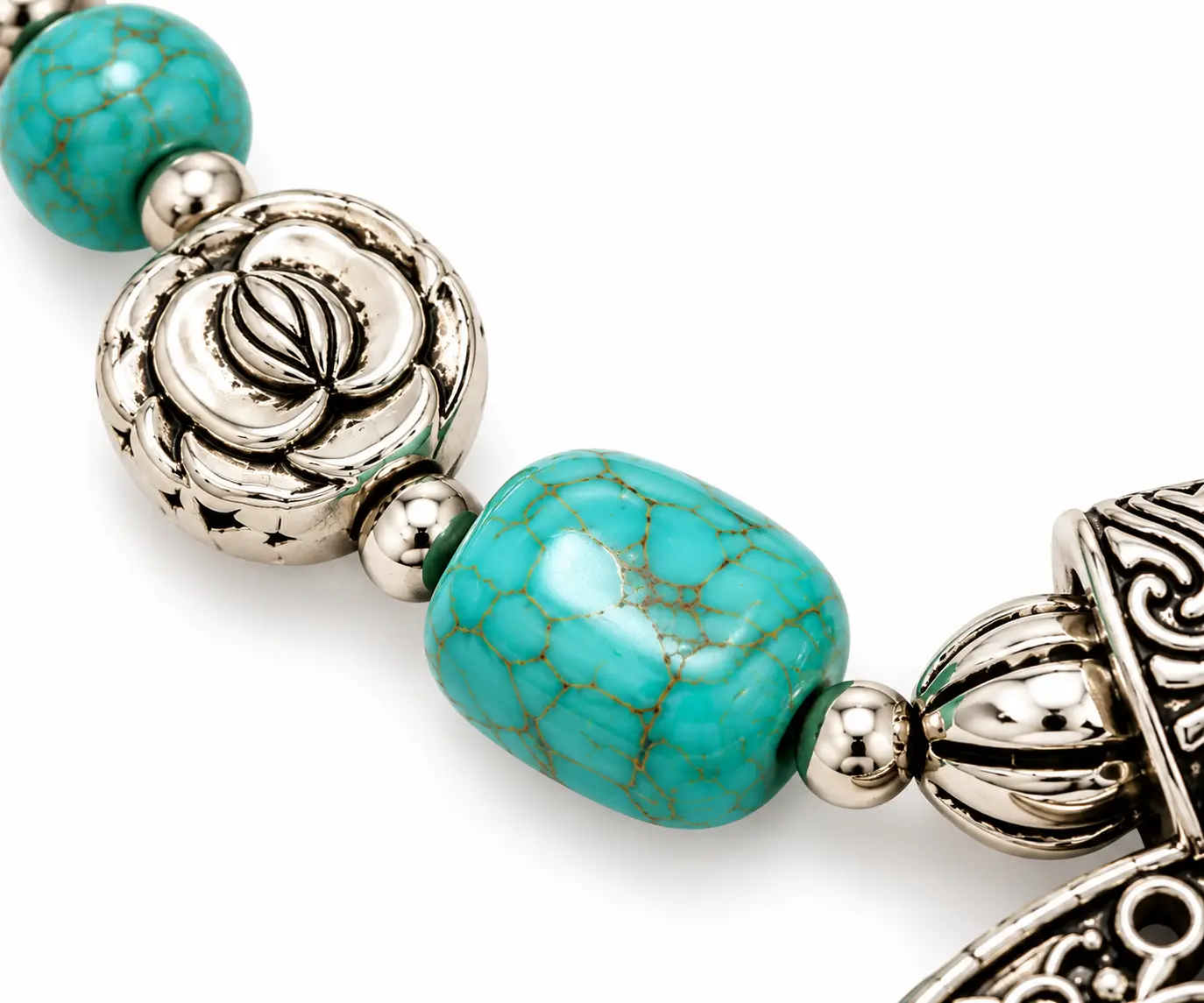 Revital & Renew Bohemian Turquoise & Antique Silver Filigree Pendant Necklace - Image 7