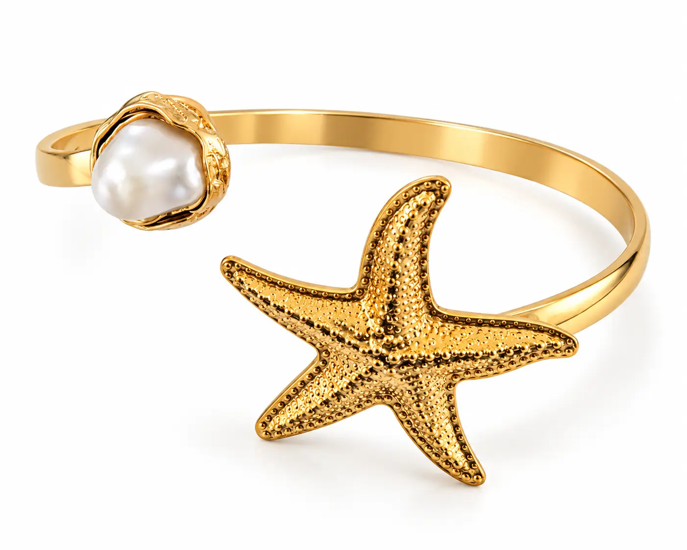Revital & Renew Gold Starfish Pearl Arm Cuff – Adjustable Upper Arm Bracelet - Image 2