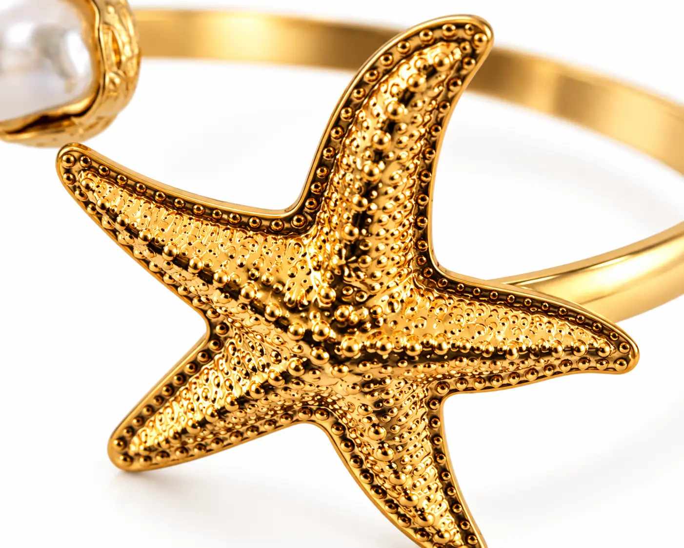 Revital & Renew Gold Starfish Pearl Arm Cuff – Adjustable Upper Arm Bracelet - Image 4