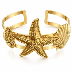 Revital & Renew Gold Starfish Shell Cuff Bracelet – Adjustable Beach Jewelry
