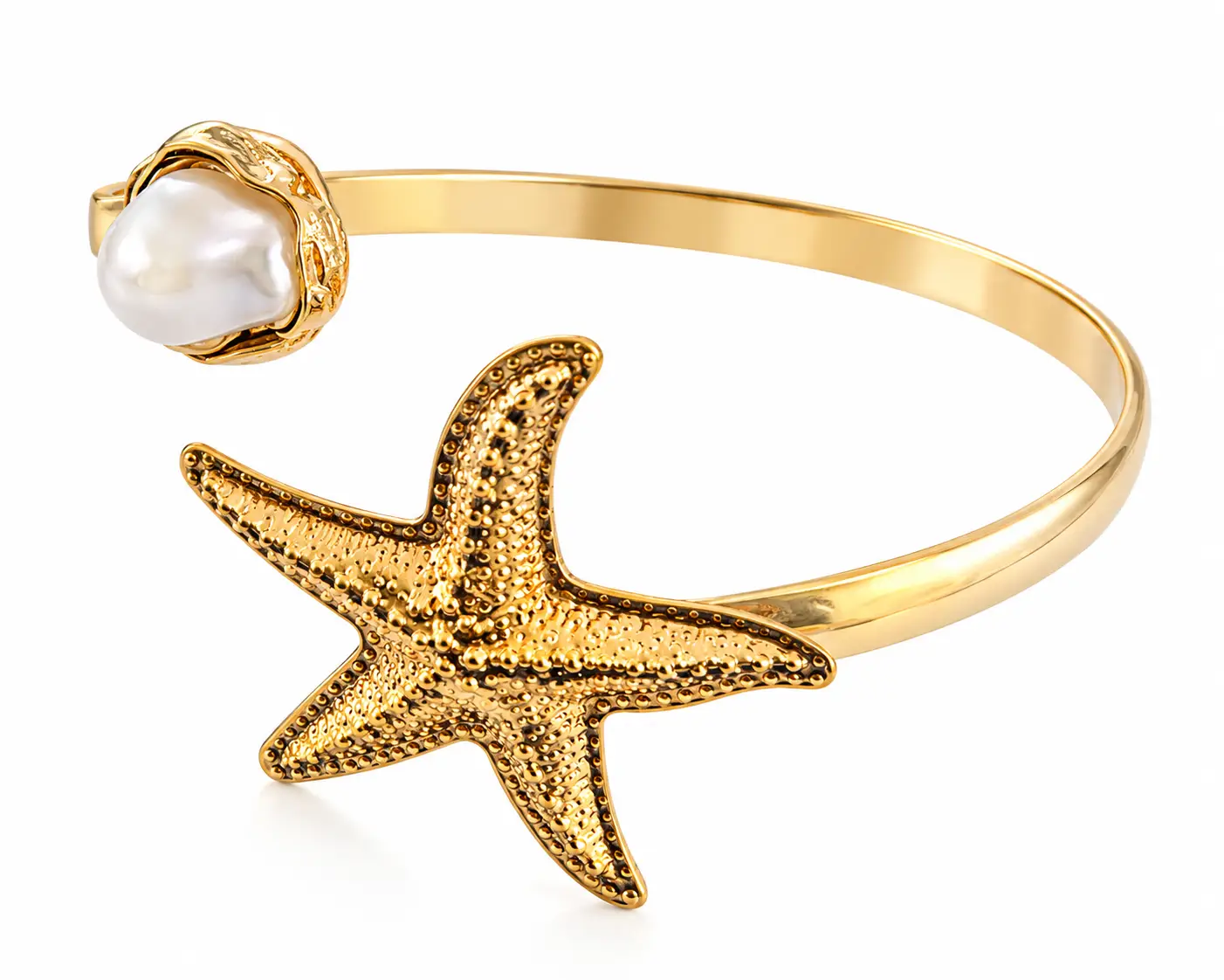 Revital & Renew Gold Starfish Pearl Arm Cuff – Adjustable Upper Arm Bracelet
