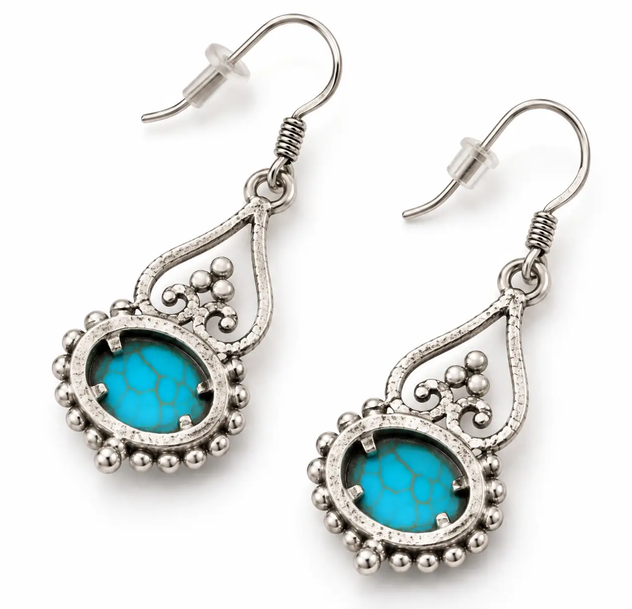 Turquoise Gold Filigree Dangle Earrings - Image 4