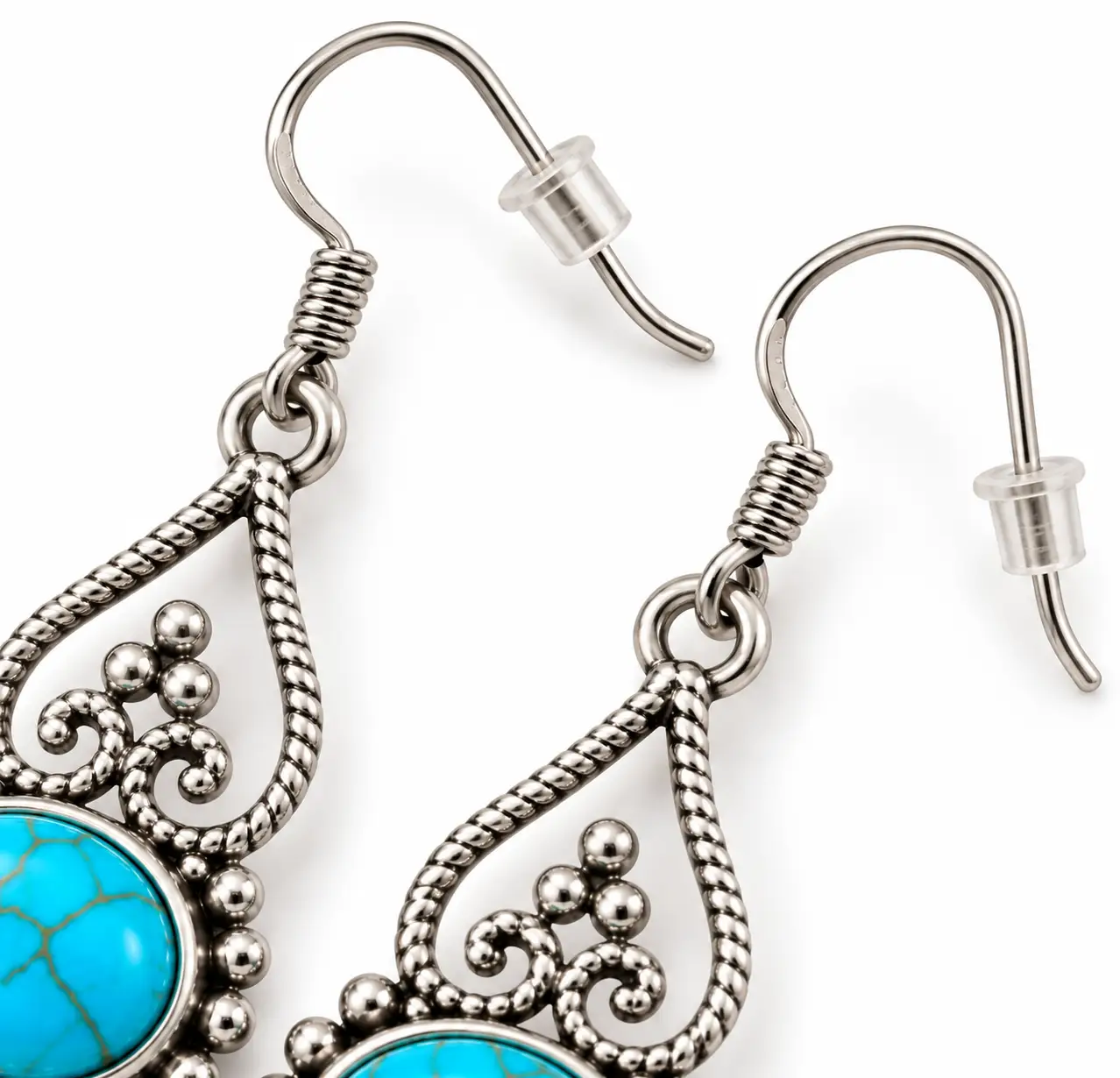 Turquoise Gold Filigree Dangle Earrings - Image 5
