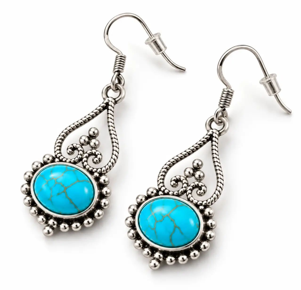 Turquoise Gold Filigree Dangle Earrings - Image 2