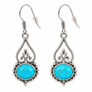 Turquoise Gold Filigree Dangle Earrings