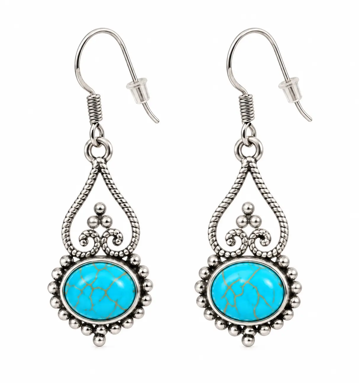 Turquoise Gold Filigree Dangle Earrings