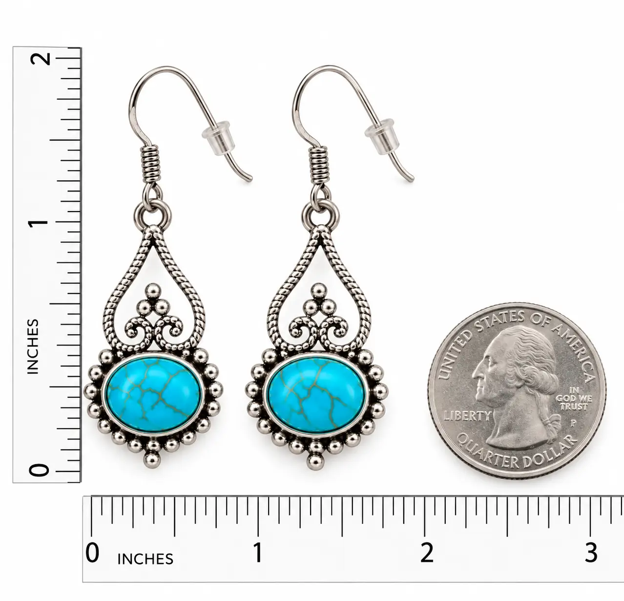 Turquoise Gold Filigree Dangle Earrings - Image 6